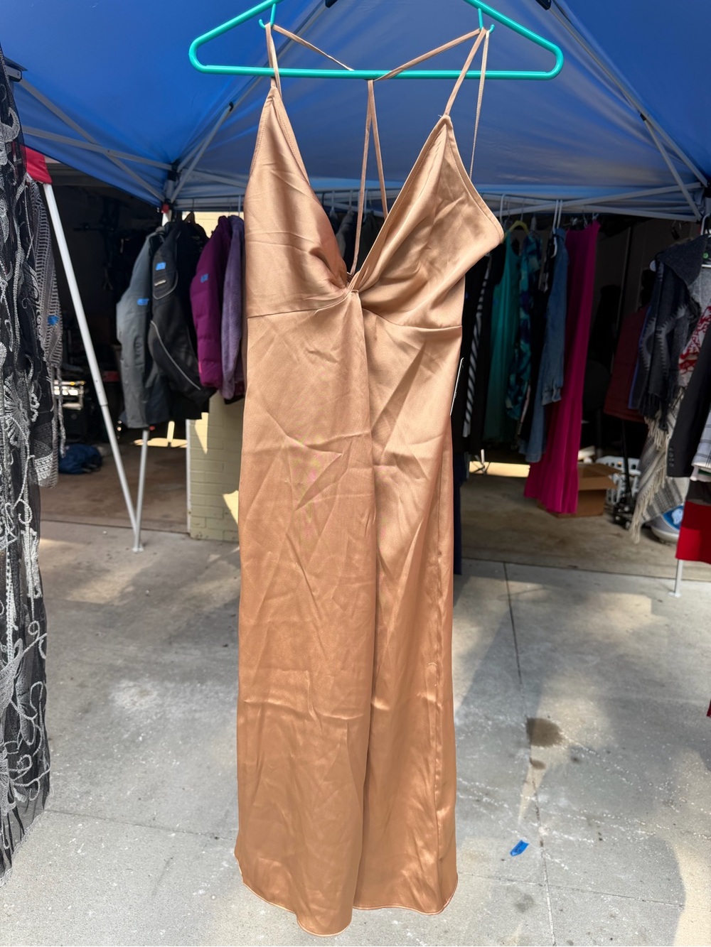 Express Satin Slip Midi Dress in Bronze